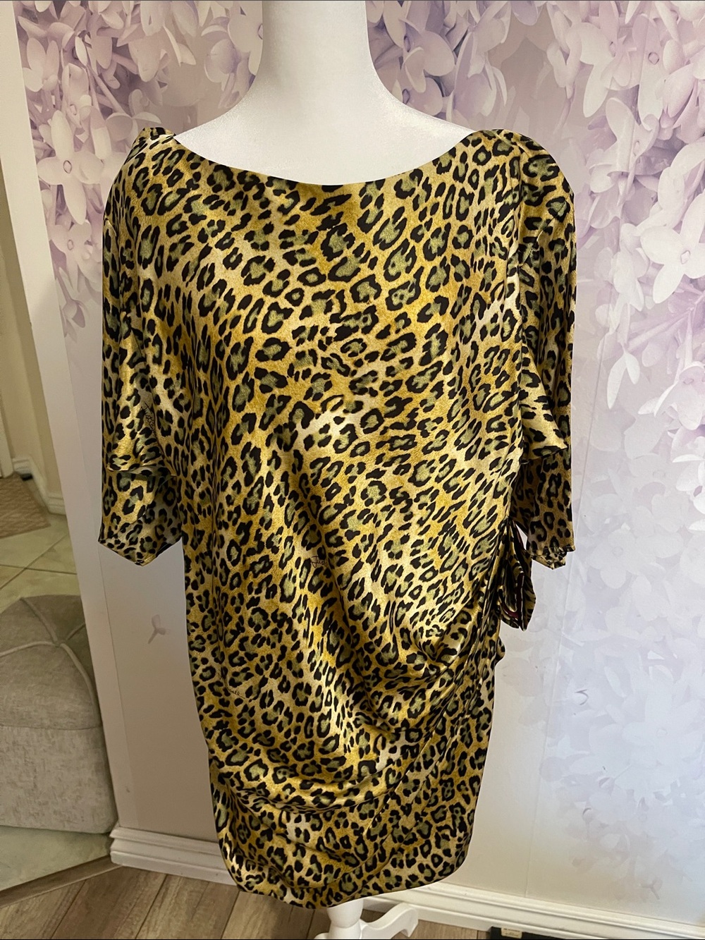 Just Cavalli Leopard print ruched silk dress size 44